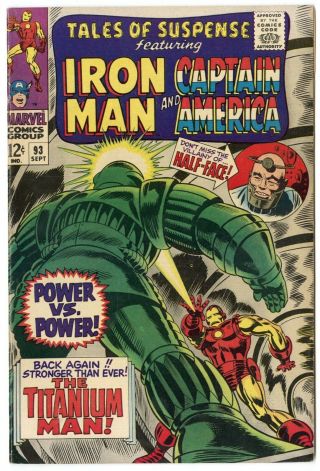 Tales Of Suspense 93 Vf/nm 9.  0 White Pages Iron Man Cap Marvel 1967