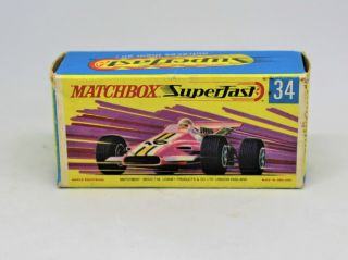 Matchbox Lesney Superfast No34 Formula1 Racing Car Empty " G Type Box " With