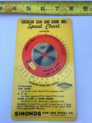 Simonds Saws & Steel Co.  Circular Saw And Band Mill Speed Chart For Logging
