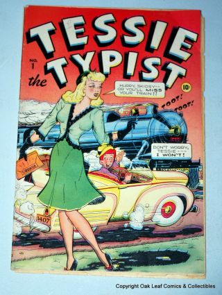Tessie The Typist 1 Golden Age 20th Century Comic Book 1944 Headlight Cover Rare