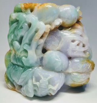 Antique 1920s Chinese Hand Carved Jade Statue Floral Scene With Cricket
