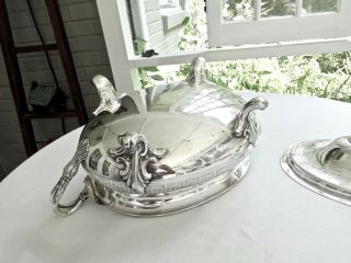 LARGE ANTIQUE JAMES DIXON SHEFFIELD SILVERPLATE FOOTED SOUP TUREEN,  SHAPE 11