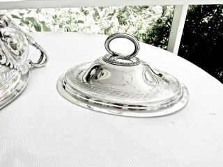 LARGE ANTIQUE JAMES DIXON SHEFFIELD SILVERPLATE FOOTED SOUP TUREEN,  SHAPE 12
