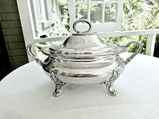 Large Antique James Dixon Sheffield Silverplate Footed Soup Tureen,  Shape