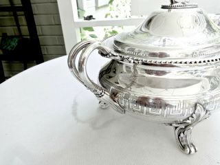 LARGE ANTIQUE JAMES DIXON SHEFFIELD SILVERPLATE FOOTED SOUP TUREEN,  SHAPE 6