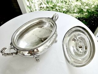 LARGE ANTIQUE JAMES DIXON SHEFFIELD SILVERPLATE FOOTED SOUP TUREEN,  SHAPE 8