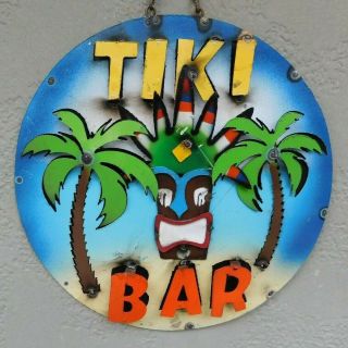 Metal Tiki Bar Sign Garden Home Ranch Decor Man Cave Beach Palm Tree 