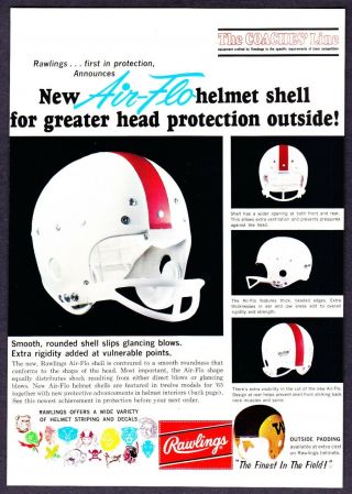 1965 Rawlings Air - Flo Football Helmet Photo 2 - Sided Vintage Promo Print Ad