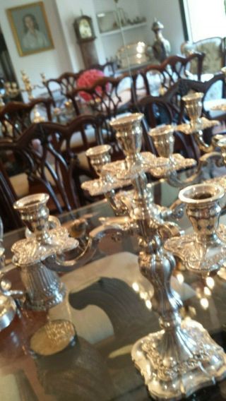 1700/2500g STERLING SILVER SET 2 chandeliers 4 branches,  5 LIGTHS COLONIAL STYLE 10