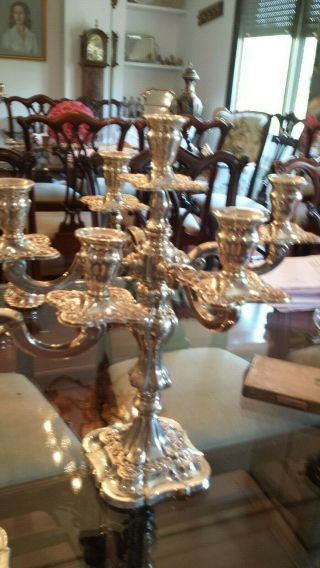 1700/2500g STERLING SILVER SET 2 chandeliers 4 branches,  5 LIGTHS COLONIAL STYLE 8