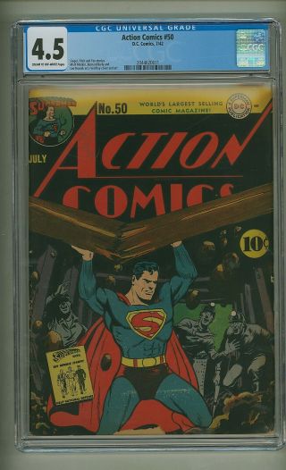 Action Comics 50 (cgc 4.  5) C - O/w Pages; Superman; Golden Age; Dc; 1942 (c 24387)