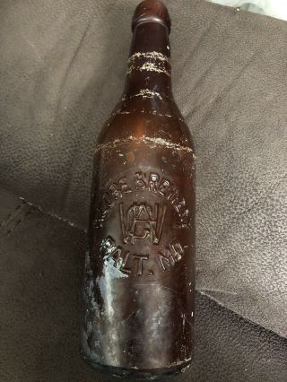 Globe Brewery Balt.  In Embossed Beer Bottle Old