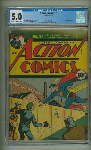Action Comics 37 (cgc 5.  0) C - O/w Pgs; Superman; Origin Congo Bill; 1941 (c 24382