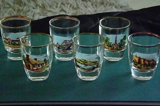 Set Of 5 Vintage Sherry/shot Glasses With Scottish,  Scotland Scenes