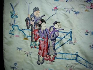 LARGE ANTIQUE CHINESE EMBROIDERED SILK PANEL OF IMMORTALS 10