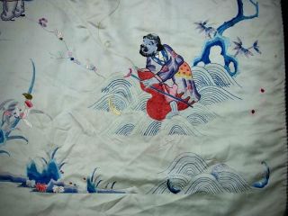 LARGE ANTIQUE CHINESE EMBROIDERED SILK PANEL OF IMMORTALS 11