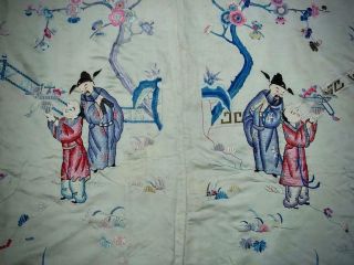 Large Antique Chinese Embroidered Silk Panel Of Immortals