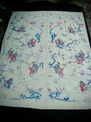 LARGE ANTIQUE CHINESE EMBROIDERED SILK PANEL OF IMMORTALS 2