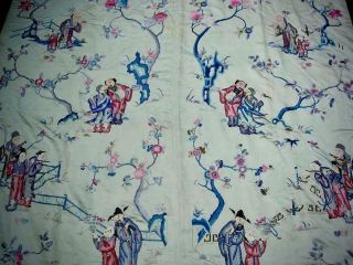 LARGE ANTIQUE CHINESE EMBROIDERED SILK PANEL OF IMMORTALS 4