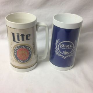 Vintage Busch Bavarian Beer West Bend And Miller Lite Thermo Serv Mug Usa