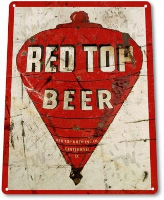 Red Top Beer Logo Retro Vintage Bar Man Cave Garage Wall Decor Metal Tin Sign