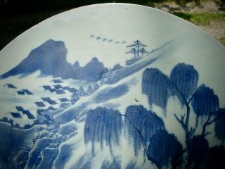 LARGE ANTIQUE CHINESE BLUE AND WHITE PORCELAIN PLAQUE W LANDSCAPE SCENE 3