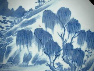 LARGE ANTIQUE CHINESE BLUE AND WHITE PORCELAIN PLAQUE W LANDSCAPE SCENE 4