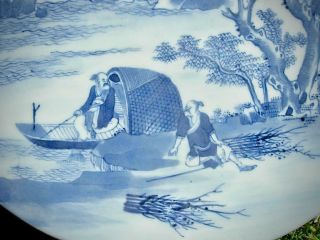 LARGE ANTIQUE CHINESE BLUE AND WHITE PORCELAIN PLAQUE W LANDSCAPE SCENE 5