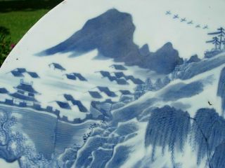 LARGE ANTIQUE CHINESE BLUE AND WHITE PORCELAIN PLAQUE W LANDSCAPE SCENE 6