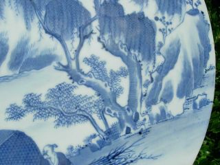 LARGE ANTIQUE CHINESE BLUE AND WHITE PORCELAIN PLAQUE W LANDSCAPE SCENE 7