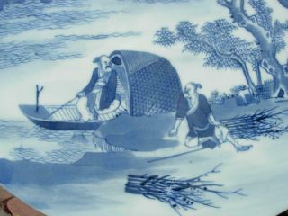 LARGE ANTIQUE CHINESE BLUE AND WHITE PORCELAIN PLAQUE W LANDSCAPE SCENE 8