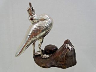 Sterling Silver Mixed Metal Bronze Figural Table Cigar Lighter Crab Water Bird