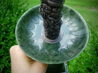 FINE ANTIQUE CHINESE SILVER & SPINACH GREEN JADE PRICKET CANDLE HOLDER 5