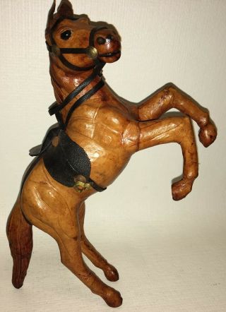 Vintage Leather Wrapped Horse Statue Figure 9.  5x6 " Brass Stirrups Cowboy Ranch