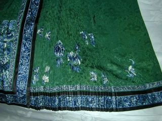 Antique BEST 19thC Chinese Embroidered Green Silk Damask Skirt - A, 3