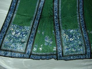 Antique BEST 19thC Chinese Embroidered Green Silk Damask Skirt - A, 4