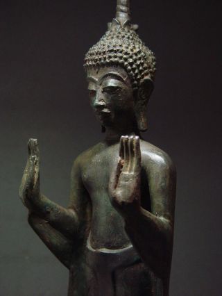 Antique Bronze Standing Lao Buddha Figure.  Temple Relic.  Laotian Art