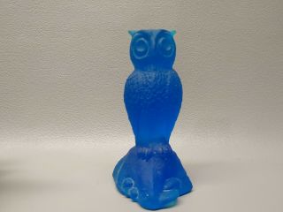 Vintage Large Art Glass Owl Figurine Blue 5 1/2 " Paperweight