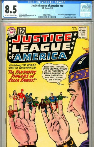 Justice League Of America 10 Cgc Graded 8.  5 - Classic Cover - 1st Felix Faust