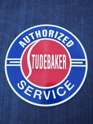 Studebaker Authorized Service Porcelain Sign Gas Oil Car Dealer Garage Barn Art