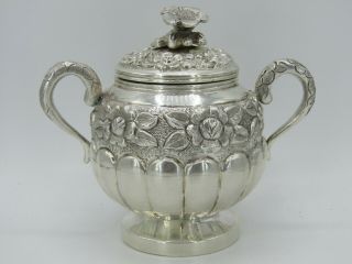 Antique J.  Vigueras Rose Repoussee Sterling Silver Sugar Bowl Made In Mexico