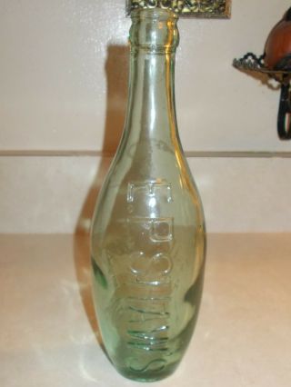 Vintage E.  P.  Shaws Bowling Pin Wakefield Aqua Green Glass Bottle Ex Cond