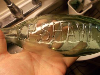 Vintage E.  P.  SHAWS Bowling Pin Wakefield aqua green glass bottle EX COND 3
