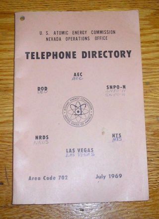 1969 U.  S.  Atomic Energy Telephone Directory,  Mecury Campsite,  Nevada,  Complete