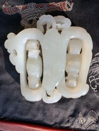 CHINESE QING PERIOD CARVED SPINNING JADE W BUTTERFLY ANTIQUE PENDANT 5