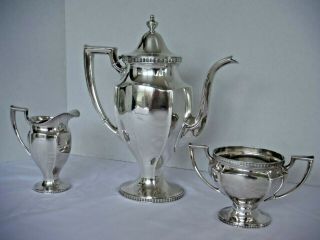 Vintage Gorham Sterling Silver Coffee Pot,  Creamer And Sugar Sm Pattern At Base