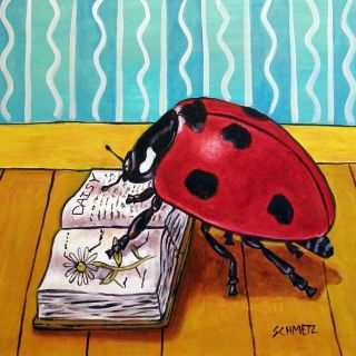 Ladybug Reading A Book Ceramic Animal Art Tile Coaster