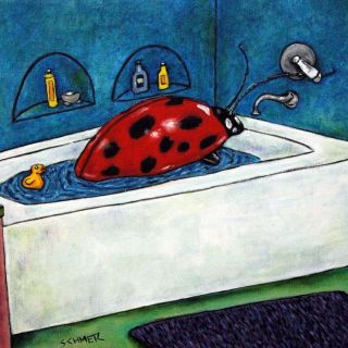Ladybug Taking A Bath Insect Art Tile Coaster Gift