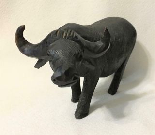 Hand Carved Wood Water Buffalo Figurine Solid Wood 7 " Long Vintage