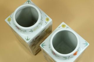 Pair Chinese Famille Rose Butterfly Porcelain Vases.  Marked. 5